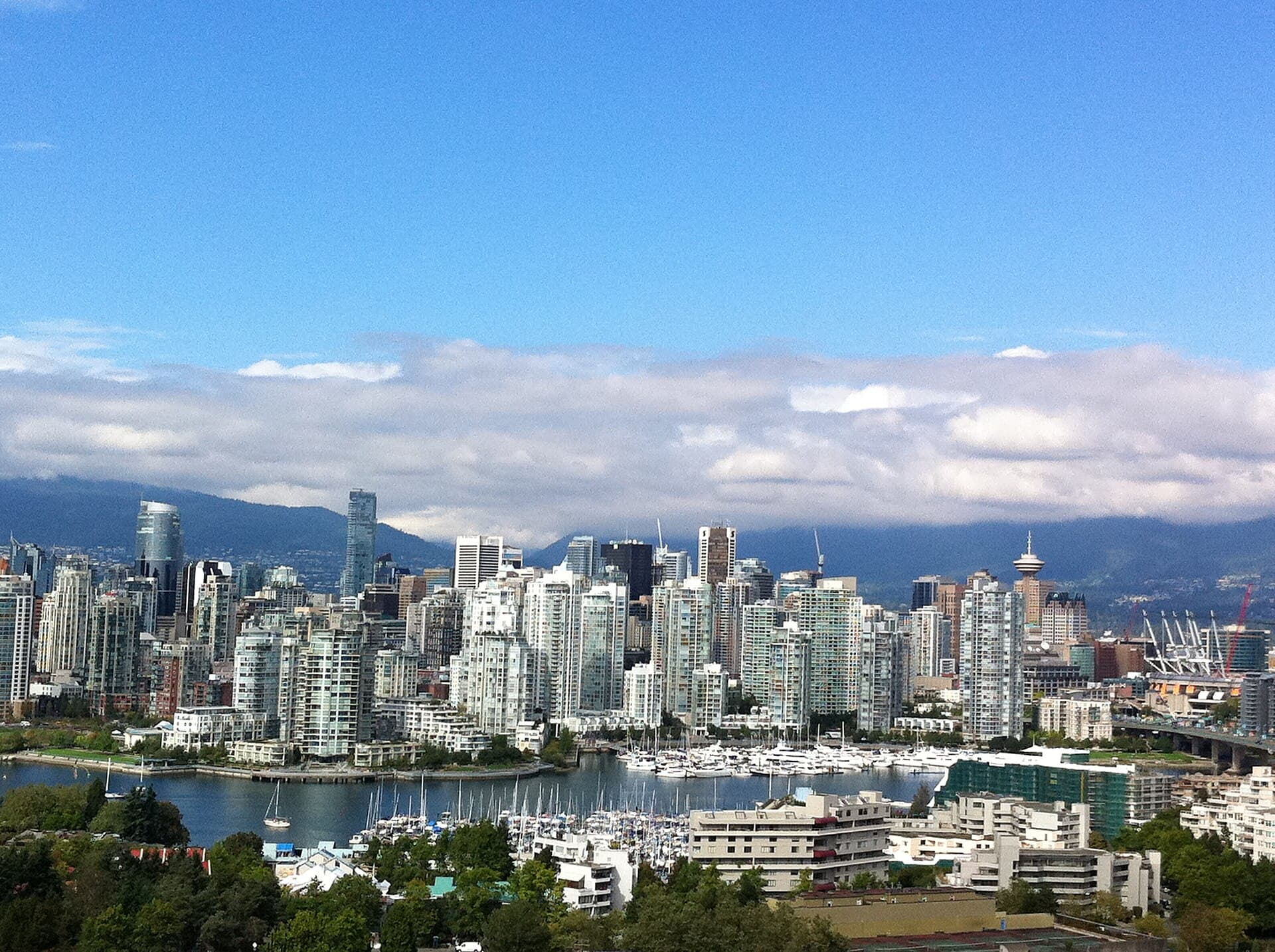 The Vancouver skyline with the North Shore mountains behind it